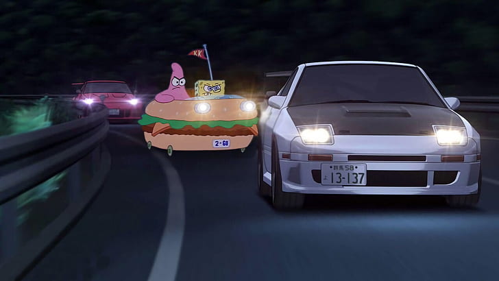 Initial D Takumi Cars, anime, spongebob squarepants, race cars, SpongeBob SquarePants Free HD Wallpaper