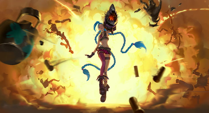 Jinx Arcane Poster, jinx league of legends, video game, legends of runeterra, explosion Free HD Wallpaper