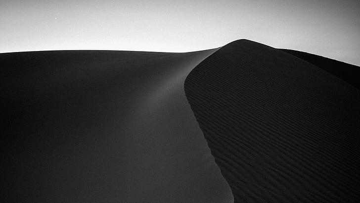 landscape, sand dunes, monochrome, dark Free HD Wallpaper