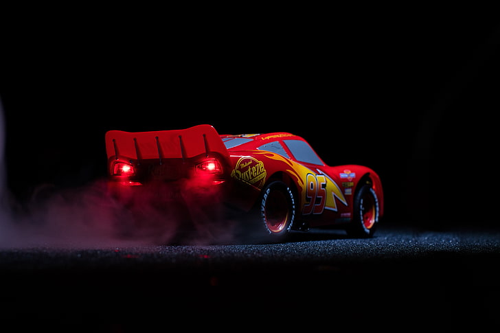 Lightning McQueen Toys, night, indoors, competition, motion Free HD Wallpaper