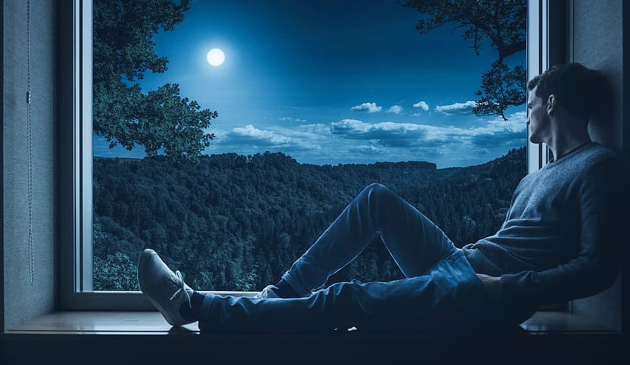 Looking Out My Window, landscape, moon light, one person, man Free HD Wallpaper