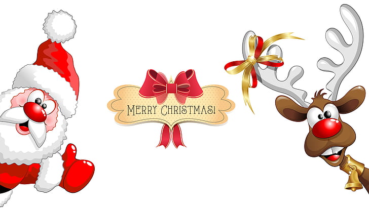 Merry Christmas Funny Wish, new year, reindeer, merry christmas, santa claus Free HD Wallpaper