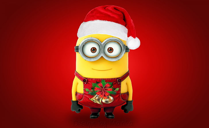 Minion Christmas ClipArt, red background, minion, cute, holidays