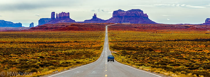 Monument Valley USA, desert  road, truck, mesa, sandstone