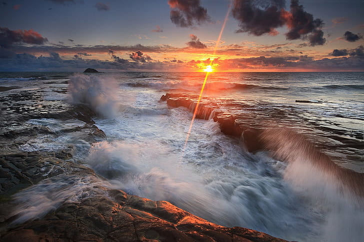 New Zealand Cliffs, water, sunrise  dawn, nature, coastline