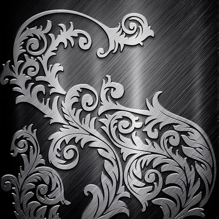 Pattern, decoration, black color, wood  material, swirl Free HD Wallpaper