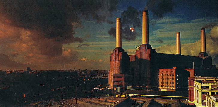 Pink Floyd Album Artwork, outdoors, architecture, battersea, sunset