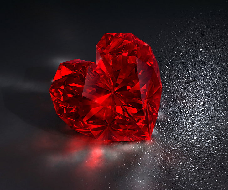 Red Diamond Heart Necklace, emotion, directly above, luxury, black color Free HD Wallpaper