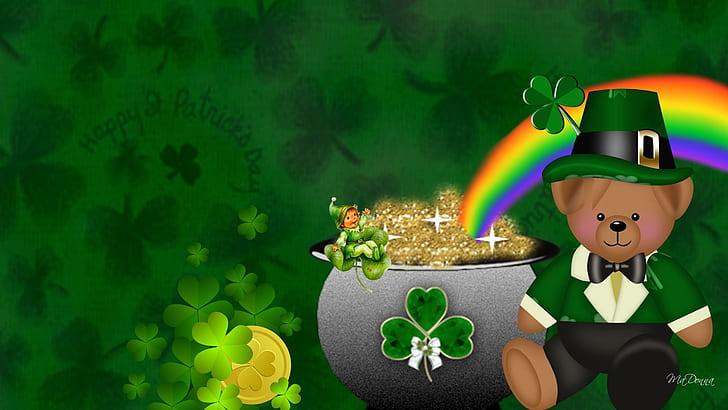 teddy, st patricks day, gold coins, ireland Free HD Wallpaper