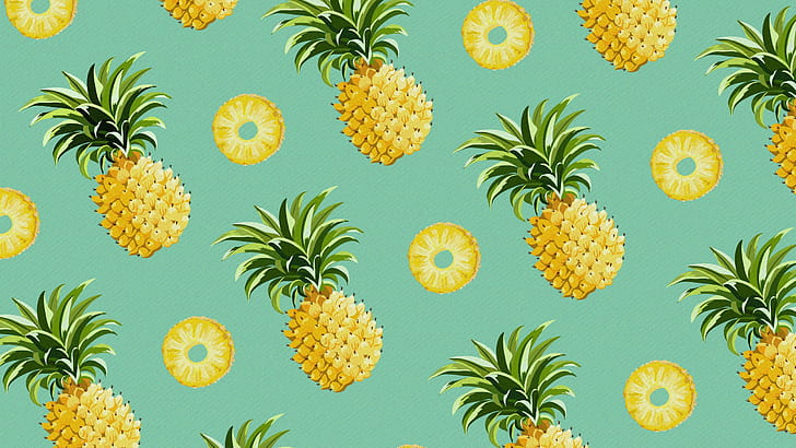 Tropical Pineapple, arrangement, high angle view, blue background, indoors Free HD Wallpaper