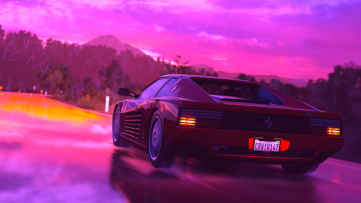 Vaporwave Tropical, race car, nature, blurred motion, performance car Free HD Wallpaper