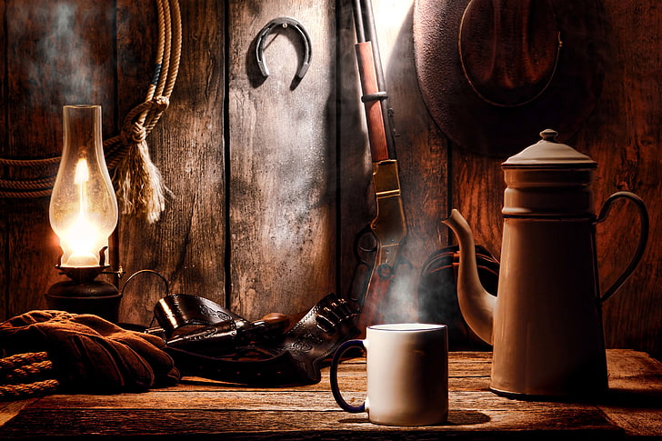 Western Cowboy Boots and Hat, oldfashioned, refreshment, wood  material, western