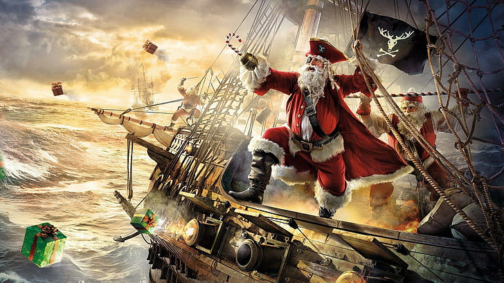 Xmas Free, merry christmas, ship, 1920x1080,, claus, Free HD Wallpaper