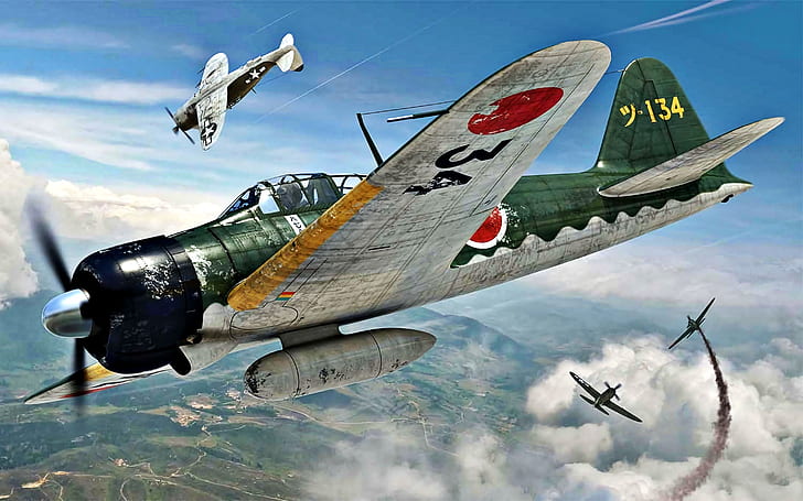 A6M3 Zero, external fuel tank, a6m2, japan, radial engine nakajima sakae 12 Free HD Wallpaper