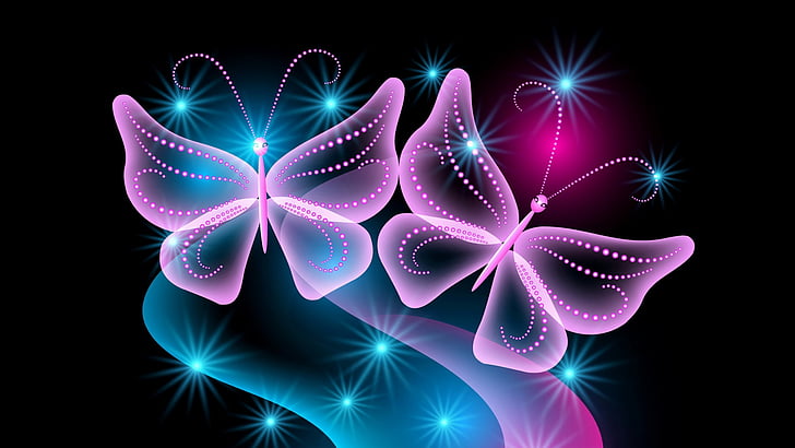 Beautiful Neon Butterfly, magic, night, year, digital Free HD Wallpaper