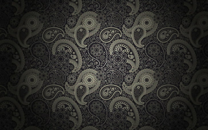 Black Paisley, paisley, pattern, black background Free HD Wallpaper