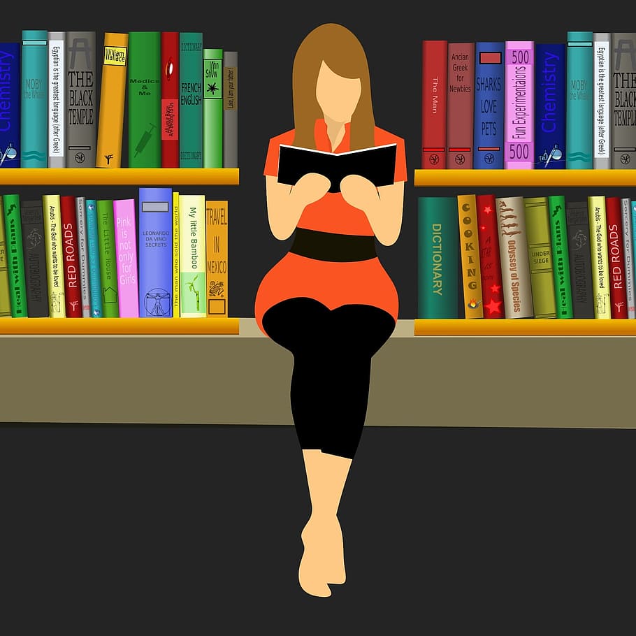 Book Flat Icon, library icons, multi colored, old library, woman Free HD Wallpaper