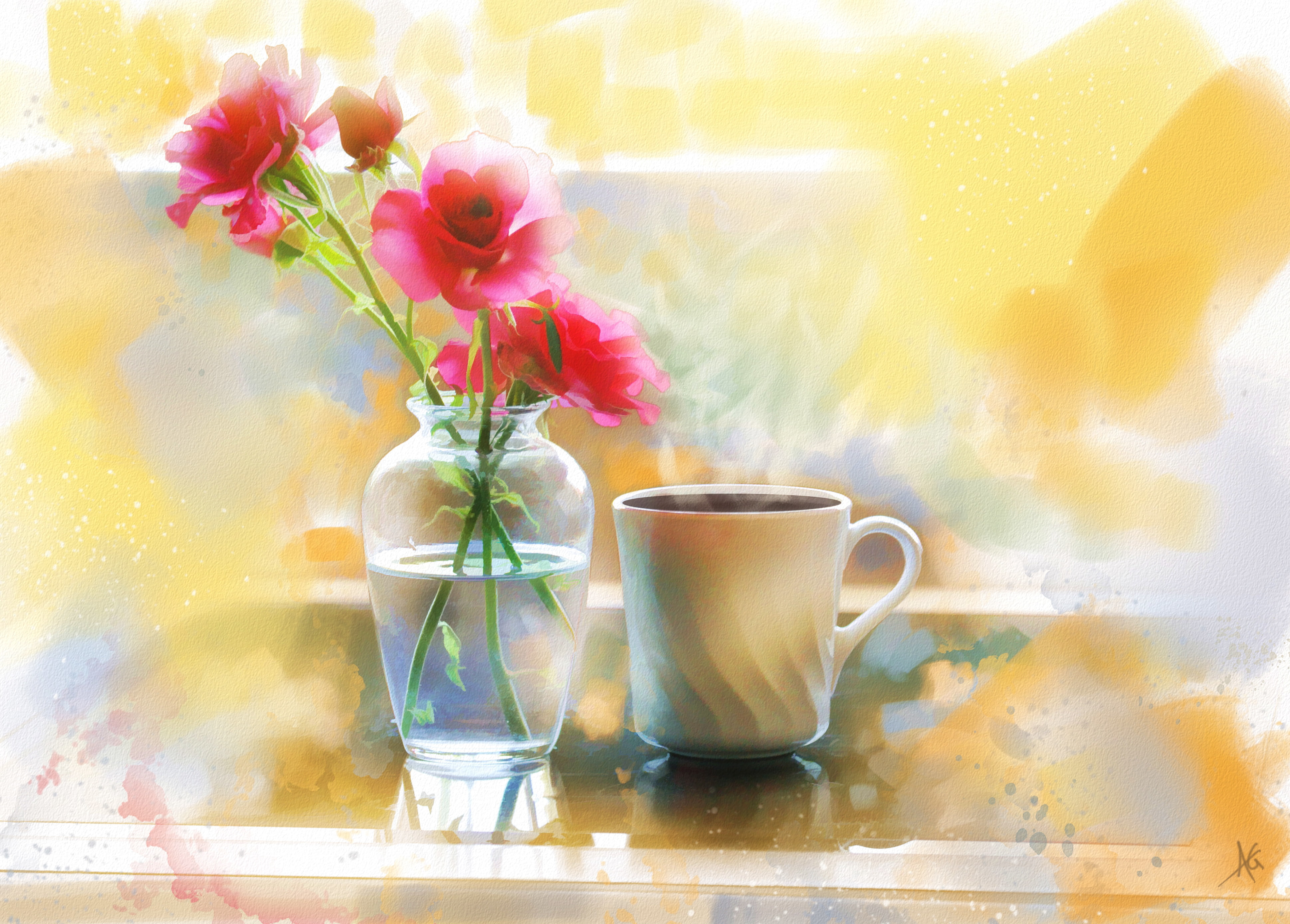 bouquet, cafe, still life, summer