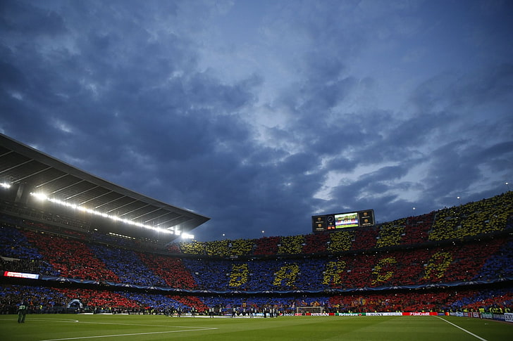 Camp Nou at Night, lighting equipment, floodlit, team sport, soccer Free HD Wallpaper