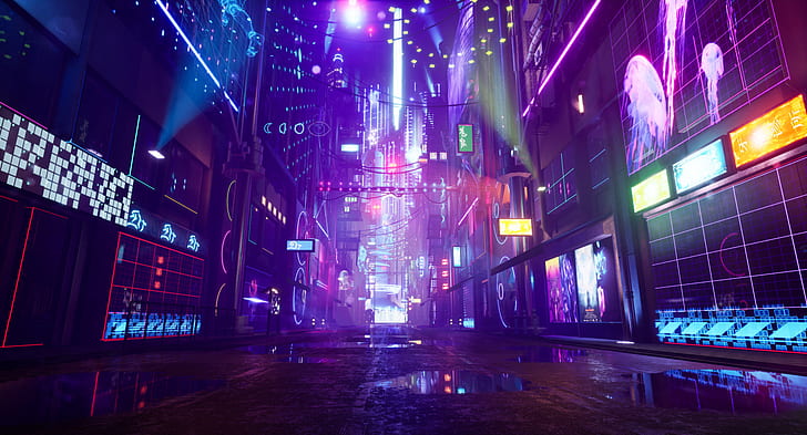 Cyberpunk Car, sci fi, cyberpunk, street Free HD Wallpaper