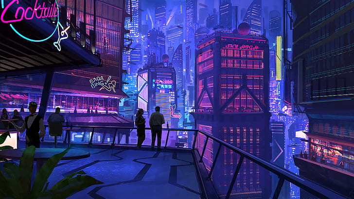 Cyberpunk City Aesthetic, cyberpunk, sci fi, rooftop, night Free HD Wallpaper