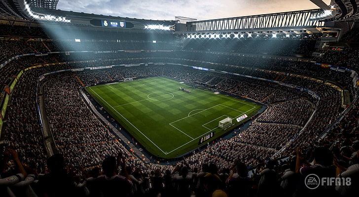 FIFA 18 PS4, soccer, high angle view, spectator, group of people Free HD Wallpaper
