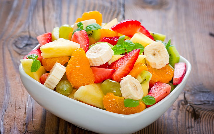 Fruit Salad Bowl, mint, dessert, salad, leaves Free HD Wallpaper