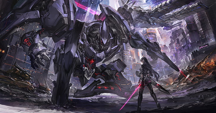 Future Girl Anime, dual sword, anime, destruction, scifi Free HD Wallpaper