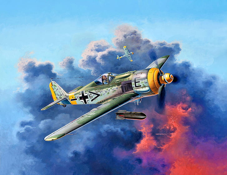 Fw 190 Artwork, fighterbomber, fockewulf, radial engine, luftwaffe Free HD Wallpaper