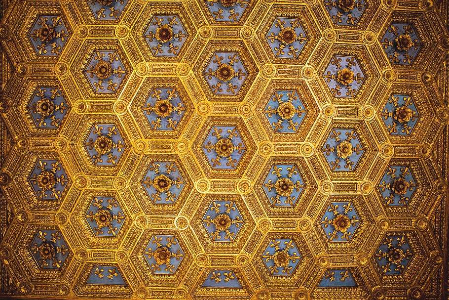 ornate, yellow, geometric shape, opulent Free HD Wallpaper