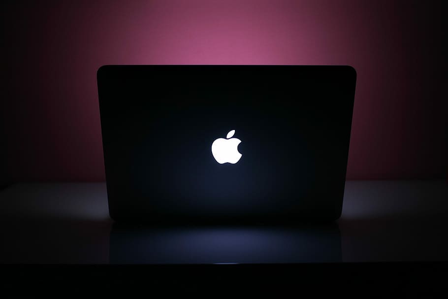 pink, black background, glowing, macbook Free HD Wallpaper