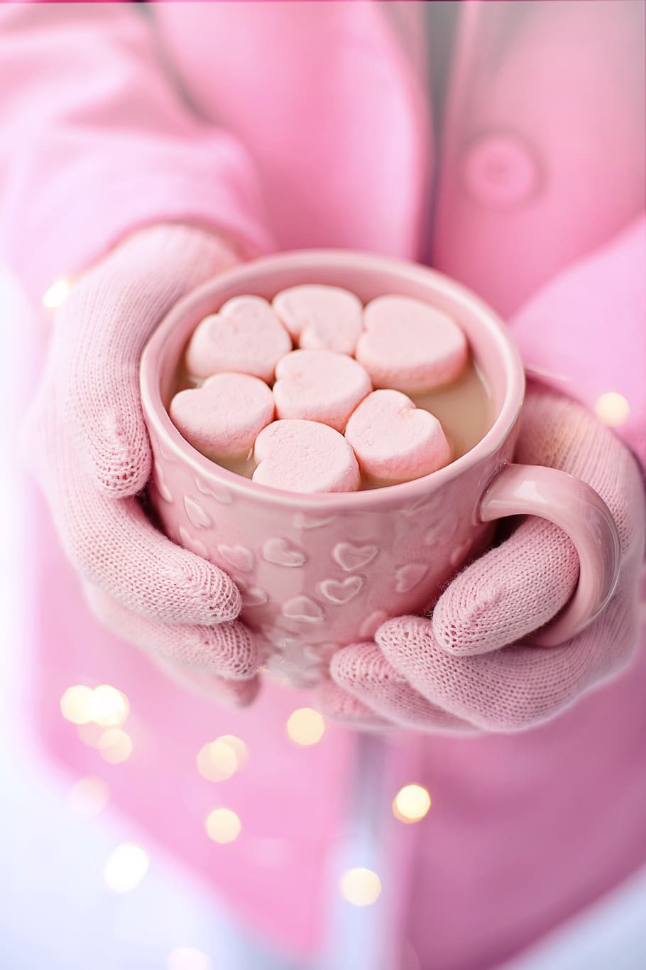 Pink Hot Cocoa, no people, crockery, closeup, pink color