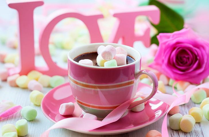 Pink Rose Pic, rose pink, hot chocolate, coffee, valentines day Free HD Wallpaper