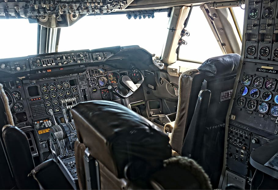 Plane Cockpit, equipment, transportation, airplane, above the clouds Free HD Wallpaper