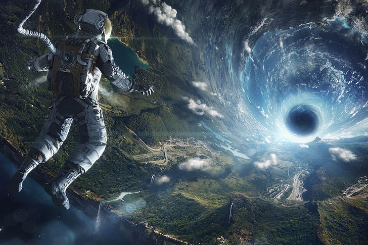 Rendezvous with Rama Concept Art, black hole, astronaut, scifi, vortex Free HD Wallpaper