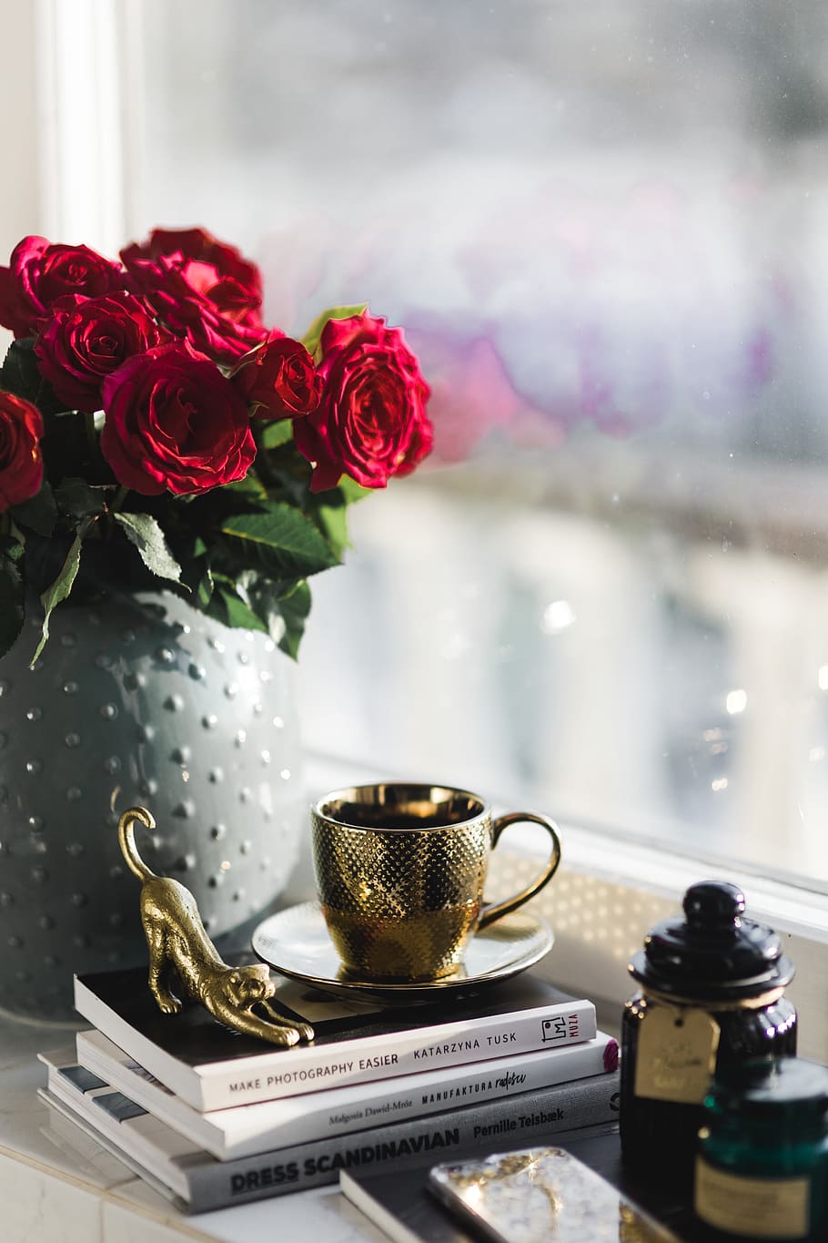 Romantic Roses and Coffee, flowering plant, rose  flower, beauty in nature, closeup Free HD Wallpaper