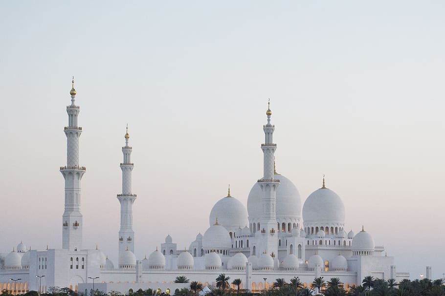 Sheikh Zayed Mosque UAE, sky, no people, temple, famous place Free HD Wallpaper