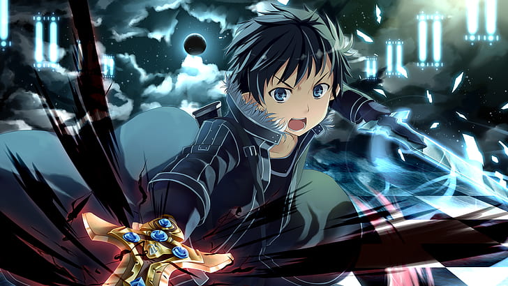 sword art online, weapons, guy, checkerboard Free HD Wallpaper