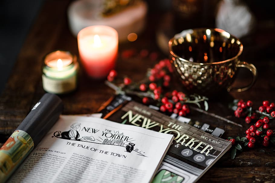 Vintage Newspaper, studio shot, indoors, holly, books