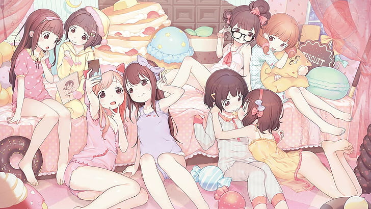 Anime Girl with Glasses, pink, anime, pyjamas, anime girls