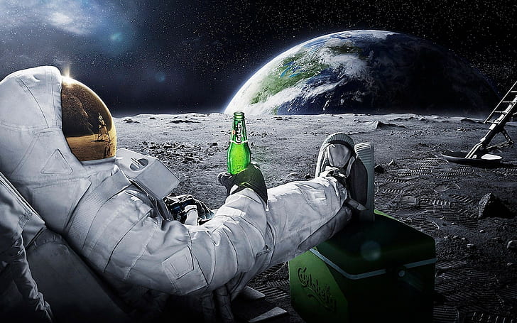 Astronaut Chilling On the Moon, computer, Cool, cool, desktop Free HD Wallpaper