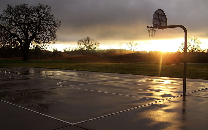 Backyard Basketball, cloud  sky, tree, absence, playing field Free HD Wallpaper