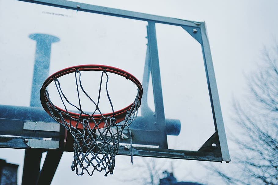 Basketball Hoop Height, metal, shape, winter, low angle view Free HD Wallpaper