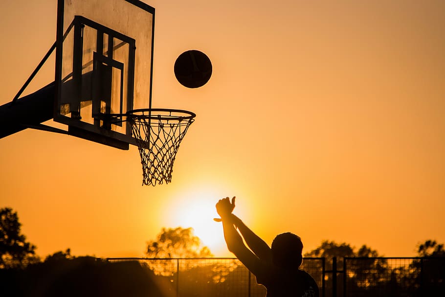 Basketball PC, outdoors, hoop, net, practicing