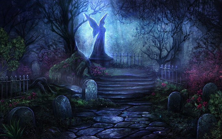 cemetery, graveyard, angel, fantasy Free HD Wallpaper