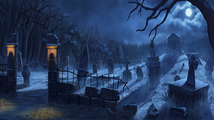 Creepy Graveyards Gothic, graveyard, dark, moonlight, cemetery Free HD Wallpaper