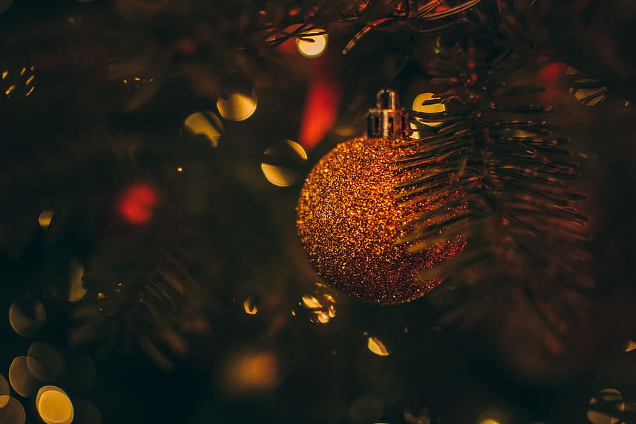 Cute Christmas Tree, hanging, decoration, dark, celebration event Free HD Wallpaper