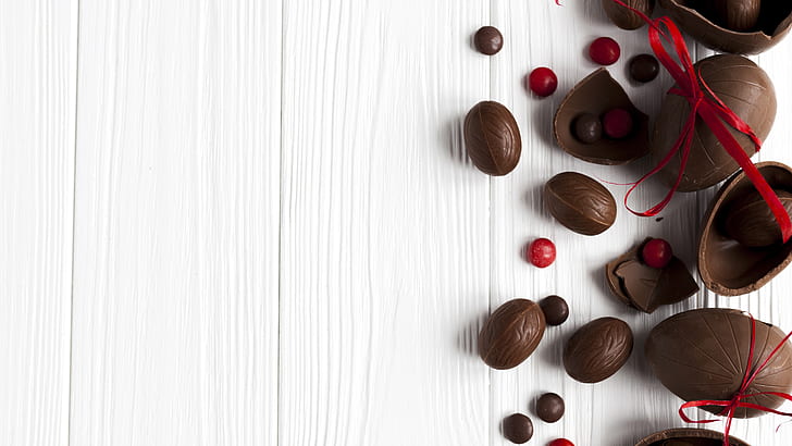 eggs, candy, chocolate, white background Free HD Wallpaper