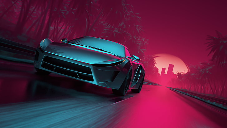 Full Neon Car, electronic, synthwave, sinti, synthpop Free HD Wallpaper