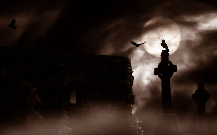 Graveyard, raven, gothic, dark, horror Free HD Wallpaper